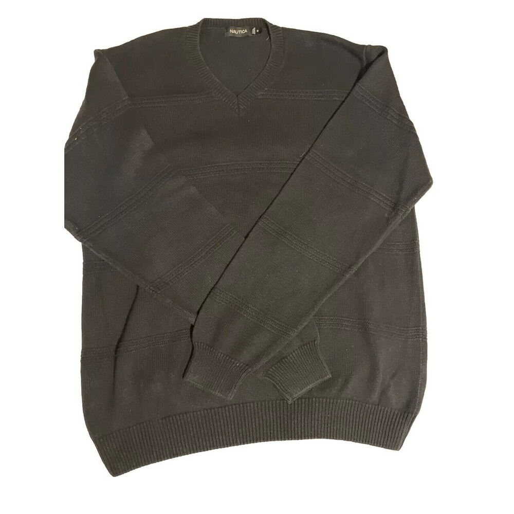 Nautica Navy Blue Cotton V-Neck Men's Sweater Medium